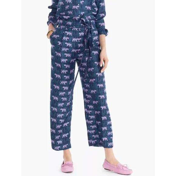 J. Crew 100% Silk Wide Leg Pant Jungle Tiger Print Belted Satin Ankle Trousers - Picture 12 of 12